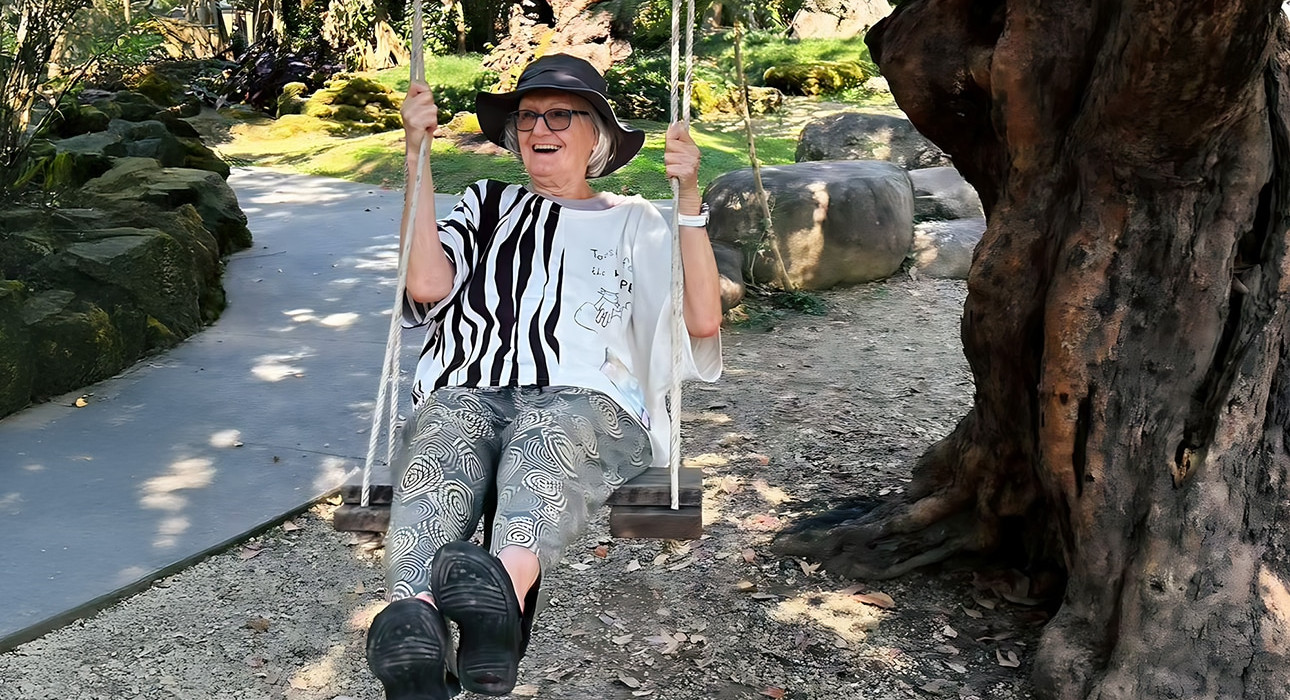 Senior resident enjoying outdoor activities and independence at Vivobene Chiang Mai