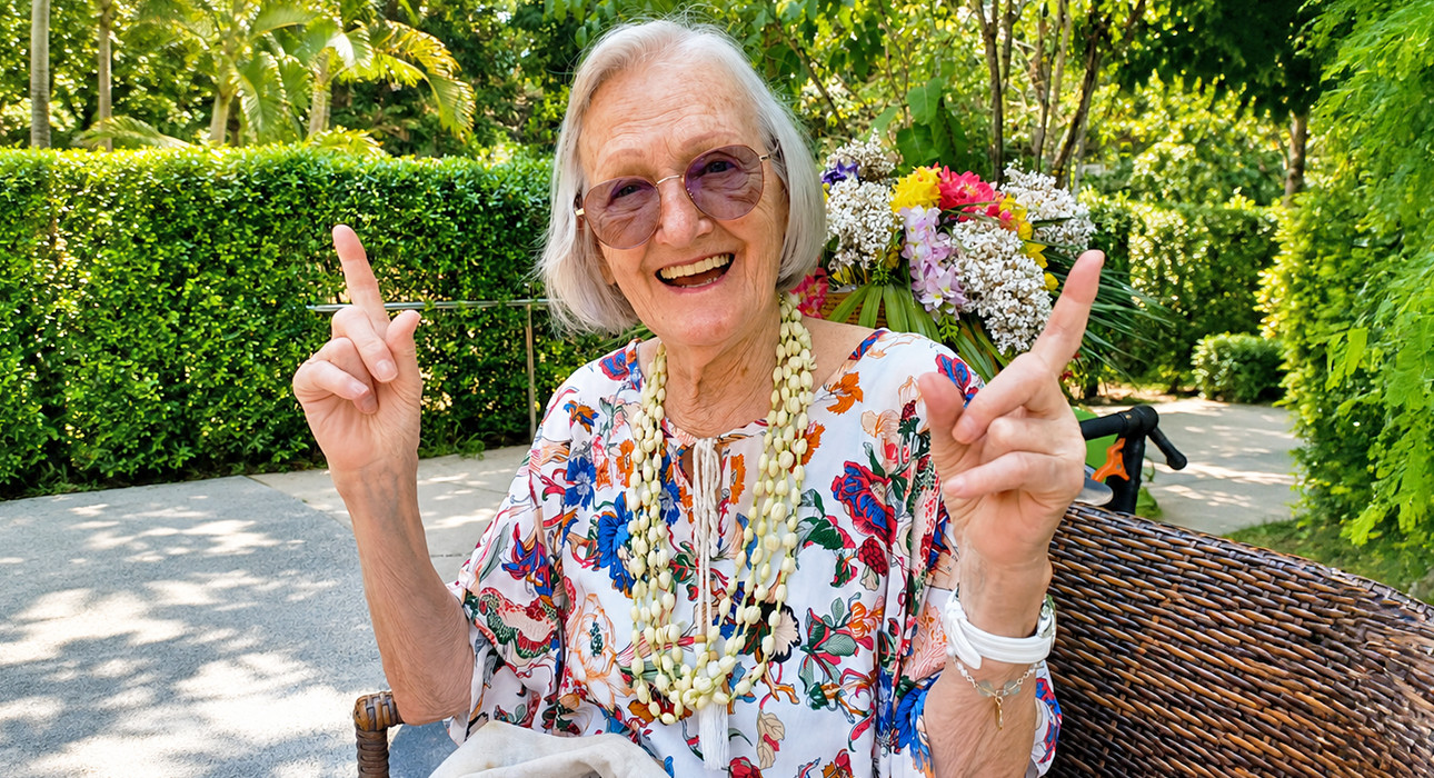 Emmi, a long-term resident, enjoying an active and happy lifestyle at Vivobene Nursing Home Chiang Mai